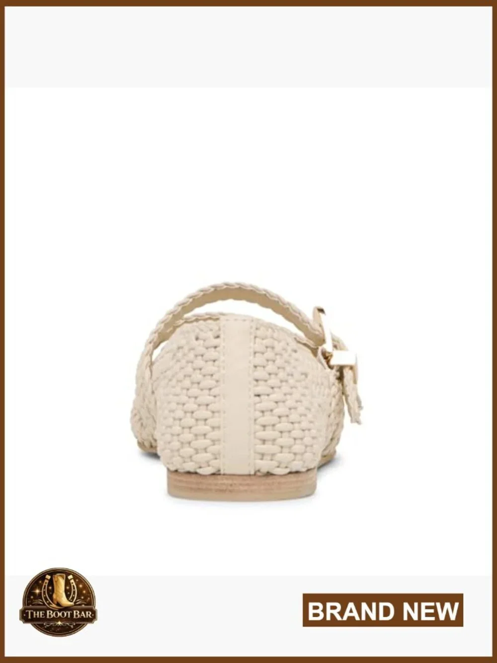Woven Ballet Flat with Leather Upper, Rubber Sole, Buckle Closure, Solid Pattern